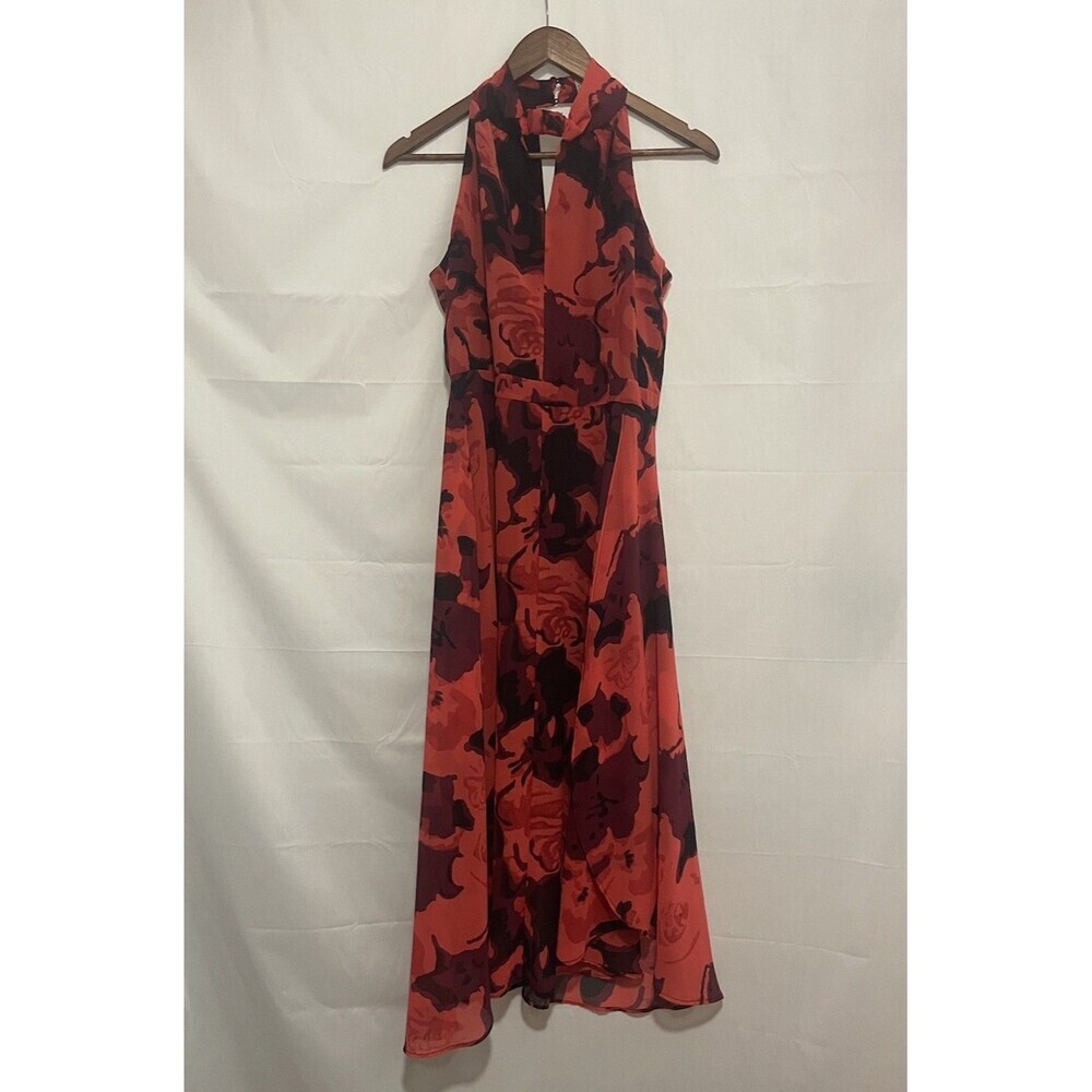 Philosophy Red Black Floral Halter Maxi Dress Size 4 Sleeveless Lined Elegant
